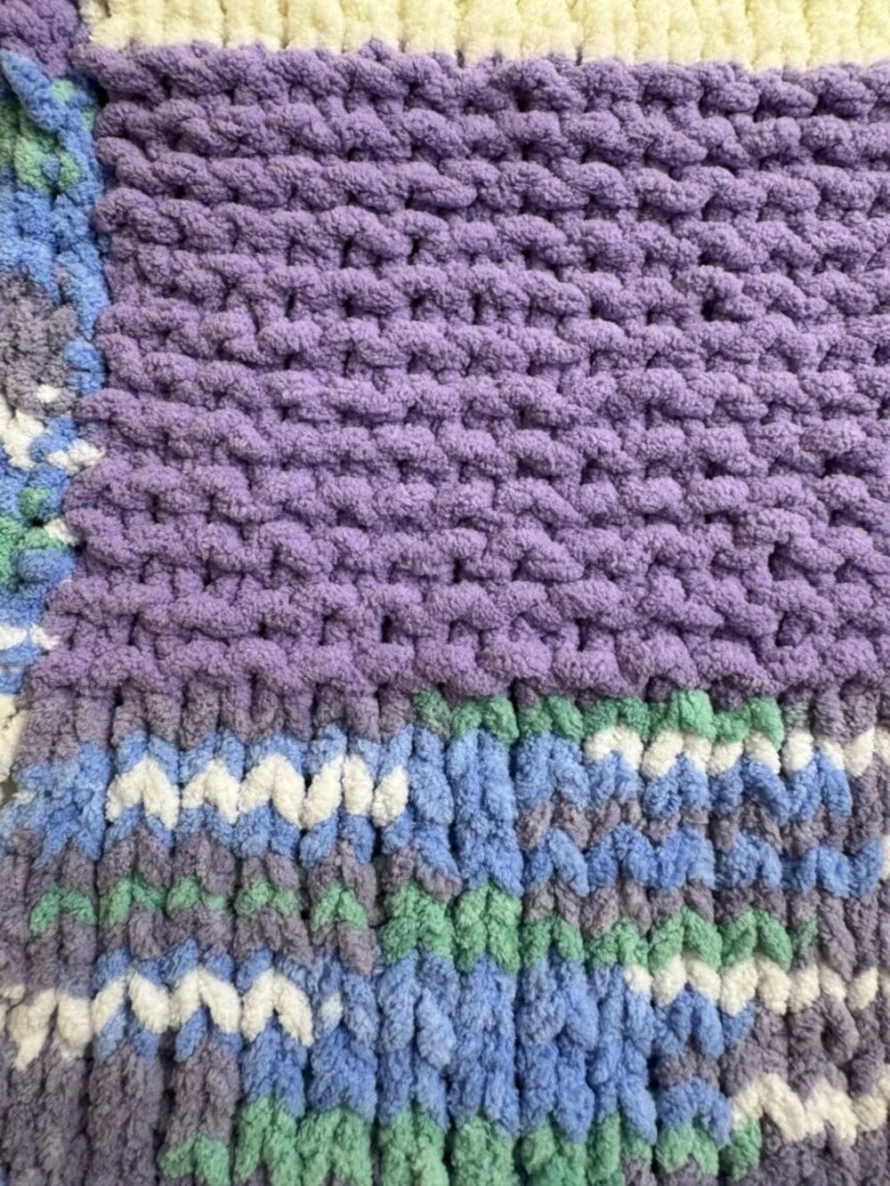 Handmade Chenille Lap Throw Purple White Blue Baby Blanket Patchwork So Soft